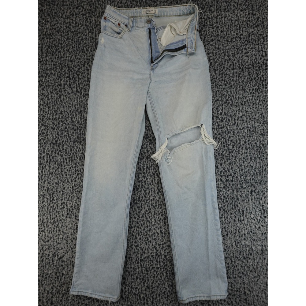 Abercrombie & Fitch 90s Straight Jeans Womens 27/4L Light Wash Distressed